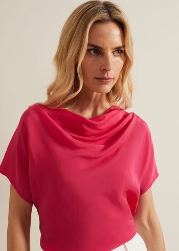 Phase Eight Cheryl Cowl Neck Woven Front T Shirts Pink Australia | SL8276495